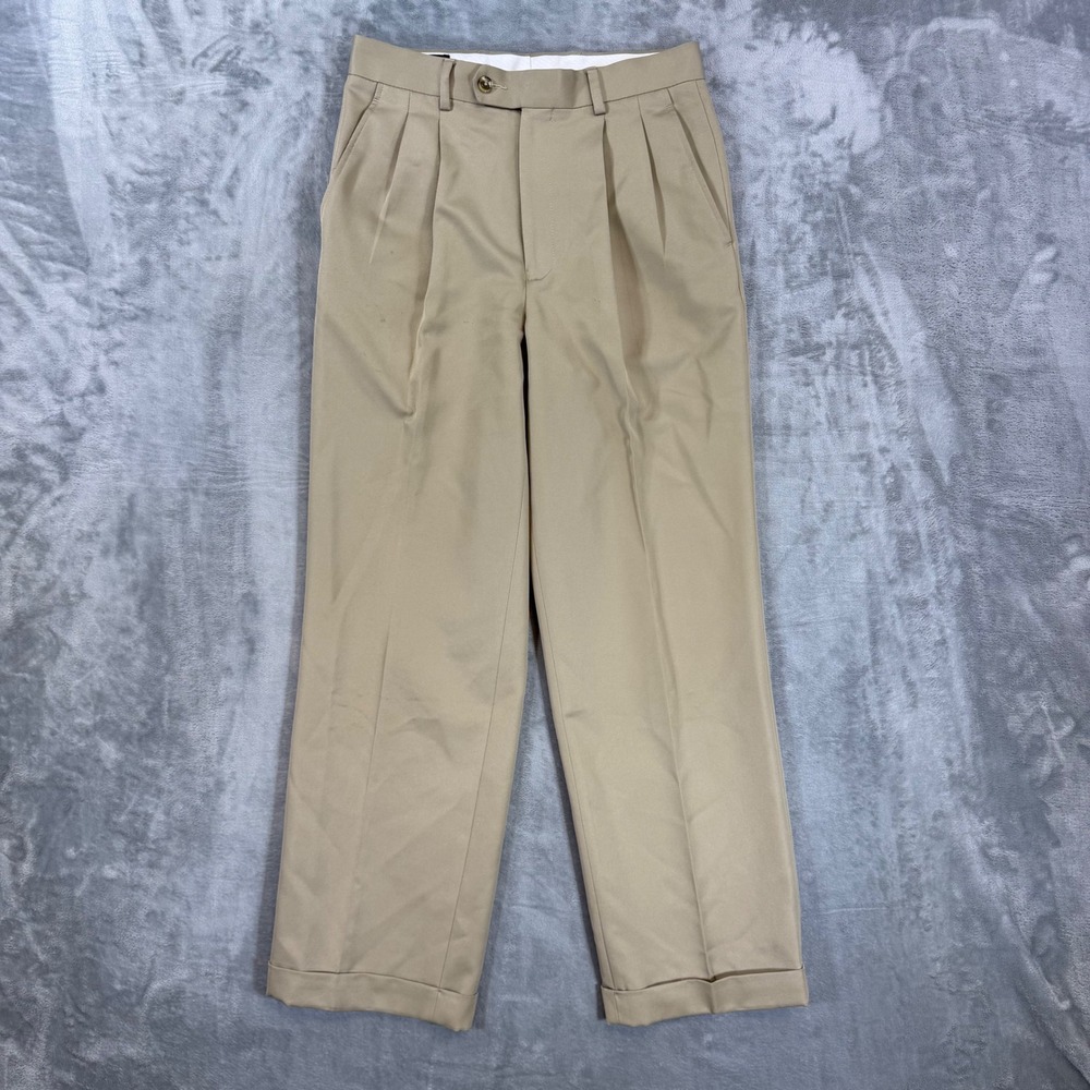 Paul Fredrick Pleated Trousers Mens Size 30x30 Tan Cuffed Dress Pants